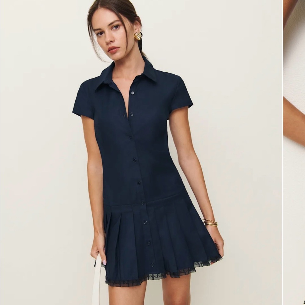 Reformation Navy Shirt Dress Mini